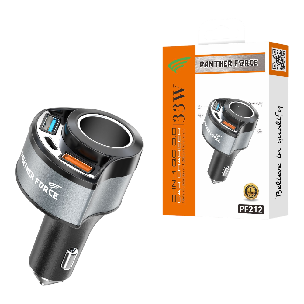 Panther Force 4 In 1 Car Charger - PF212 | Fast Charging for Multiple Devices | Dual USB Ports for iPhone, Android & More | High-Speed 4-Port Car Charger for Efficient On-the-Go Power Panther Force 4 In 1 Car Charger - PF212 | Fast Charging for Multiple Devices | Dual USB Ports for iPhone, Android & More | High-Speed 4-Port Car Charger for Efficient On-the-Go Power